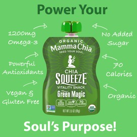 Mamma Chia Organic Vitality Squeeze Snack, Green Magic, 8 Count (Pack of 2)