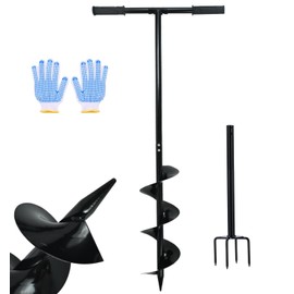 2 in 1 Hand Auger Spiral Drill for Planting, 6 X 42.9inch Post Hole Digger Manual Auger for Fence Posts, Sand, Bulb,Seedlings, Tree, Mail Box, Manual Garden Spiral Hole Digging Drill with Non-Slip.