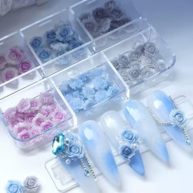 Chunmeng 3D Nail Art Charms Resin Rose Manicure Accessories for Women and Girls Nail Decoration Wedding Party DIY Craft Supplies (Blue)
