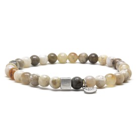 Nato Cuff - 925 Sterling Silver Bracelet - Fossil Coral Beads Semi-Precious Stones ​- Men's and Women's Jewellery Handmade in France, Silver, Amethyst