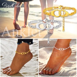 FindChic Handcuff Ankle Bracelet Hypoallergenic Foot Jewellery for Women Girls Adjustable Stainless Steel Handcuff Anklet