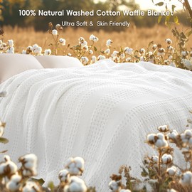 David's Home 100% Cotton Waffle Weave Throw Bed Blanket Queen Size, Lightweight Breathable Soft Thermal Blanket for Summer, Aesthetics Home Decor for Couch Bed Sofa，White，90 * 90"