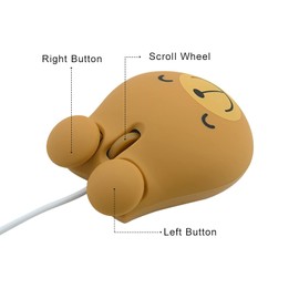 Sokelinn-six Wired Cute Mouse, USB Wired Mause for Kids with Lovely Cartoon Shaped, 1600PDI 3 Buttons Ergonomic Mini Mice for PC Laptop Desktop (Brown Bear)