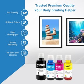 Yongairuink 31 32XL Refill Ink for HPQ Smart Tank Plus 555 Printer for HPQ Smart Tank 7005 7006 7305 7306 7605 5105 5106 5107 570 455 515 519 530 558 559 655 66670 750 790 (1BK 1C 1M 1Y)
