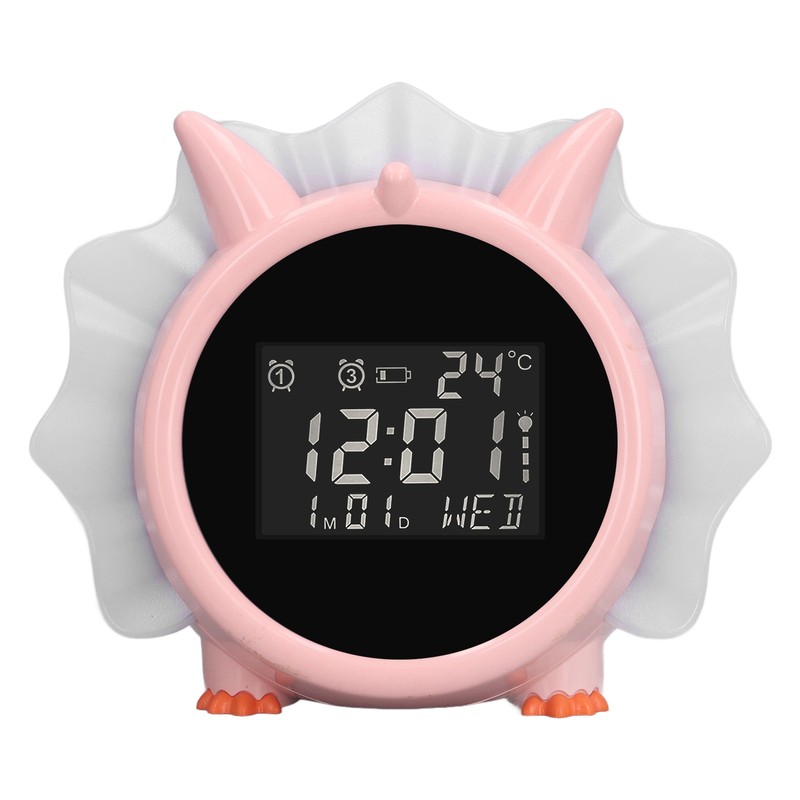Alarm Clock Pink Dinosaur Shape Multifunctional Bedside LED Electronic Alarm