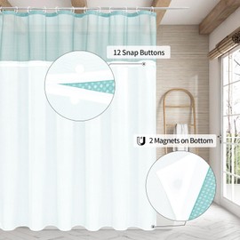 MitoVilla Turquoise Extra Long 72 x 84 Shower Curtain Set with Snap-in Liner, Teal Waffle XL Heavyweight Fabric Cloth Shower Curtains for Modern Luxury Hotel Spa Bathroom Decor