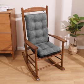 downluxe Indoor/Outdoor Rocking Chair Cushion Set, Tufted Comfortable Cushions for Rocking Chairs with Ties and Non-Slip Backing, Seat 17" x 17" x 3"/Back 21" x 17" x 3", Dark Grey, 2 Piece Set