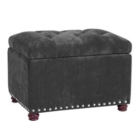 DECO DE VILLE 24" Dark Grey Rectangle Lift Top Storage Ottoman Bench, Velvet Tufted Footstool with Nailhead Trim