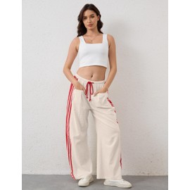 MSBESYOR Hudson Canyon Striped Pants for Women Wide Leg Drawstring Waist High Rise Pant Baggy Casual Sweatpants with Pockets