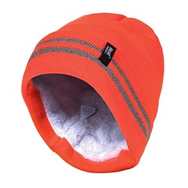 HEAT HOLDERS - Mens Hi Vis Thermal Insulated for Cold Winter Reversible Knit Cap 3.4 tog One Size (One Size, Orange)