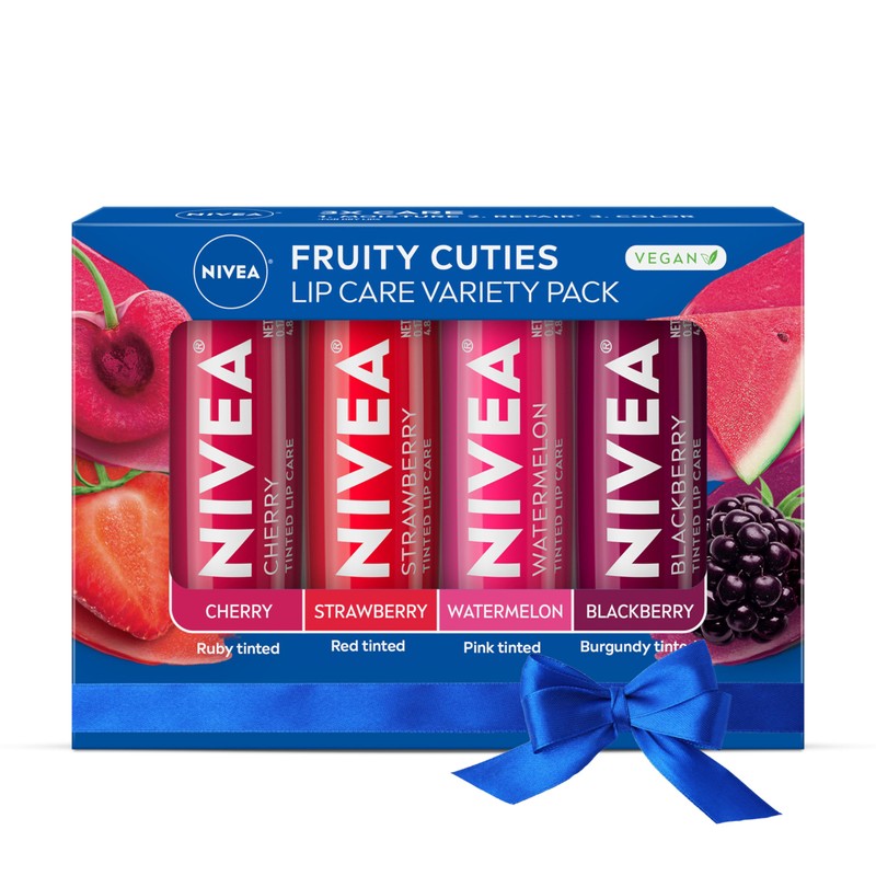 NIVEA Lip Care, Fruity Tinted Lip Balm Variety Pack, Cherry,