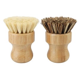 Shiwaki 2 Pcs Bamboo Dish Scrub Brush, Natural Scrub Cleaning Brush Vegetable Brush for Dishes Cast Iron Pots Pans, Used in Bathroom Kitchen Sink Household Cleaning