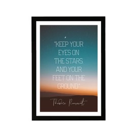 Wynwood Studio Typography Framed Wall Art Prints 'Eyes on The Stars' Motivational Quotes and Sayings Home Décor, 13" x 19", Blue, Orange
