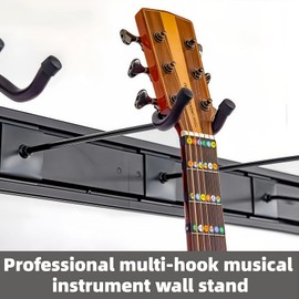 nalu Guitar Wall Mount Hanger - 5 Guitar Capacity, 270° Rotatable, Heavy Duty Aluminum with Rubber Pads, Space-Saving Multi-Instrument Display (Black)