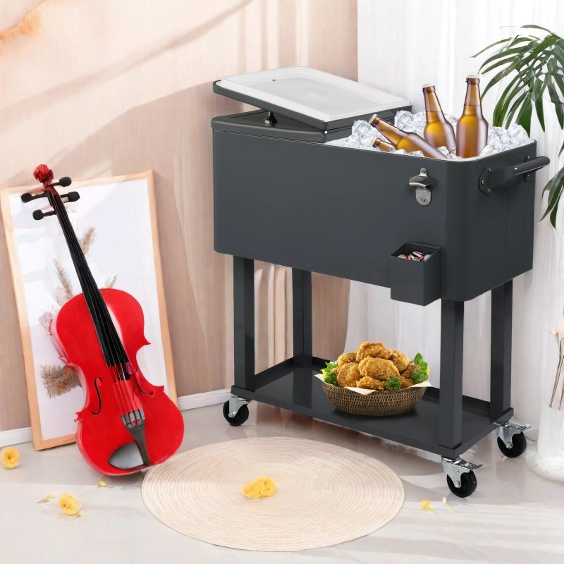 Jutoop 80QT Insulated Trolley - Dark Gray Plastic Rectangular Rolling