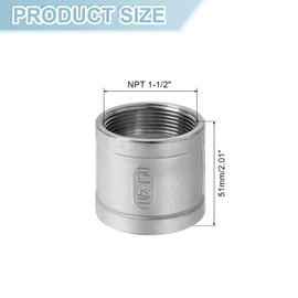 sourcing map NPT 1-1/2"x2 304 Stainless Steel Cast Pipe Fittings, Coupling Pipe Connector Adapter Pipe Connection Accessories for Plumbing Industrial and Residential, Silver
