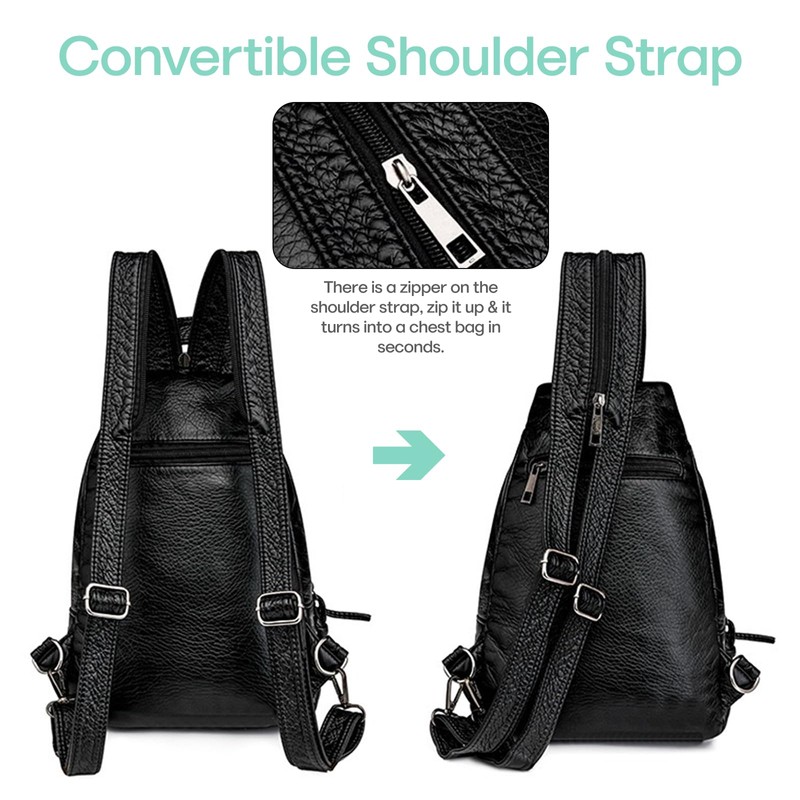hengwin Small Backpack for Women PU Leather Convertible Women's Backpack