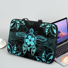 ZIATUBLES Hibiscus Flower Turtle Print Laptop Sleeve Case with Handle Computer Cover Compatible with 10-17 Inch Tablet for Women Men 360° Protective Carrying Bag Briefcase, 15inch
