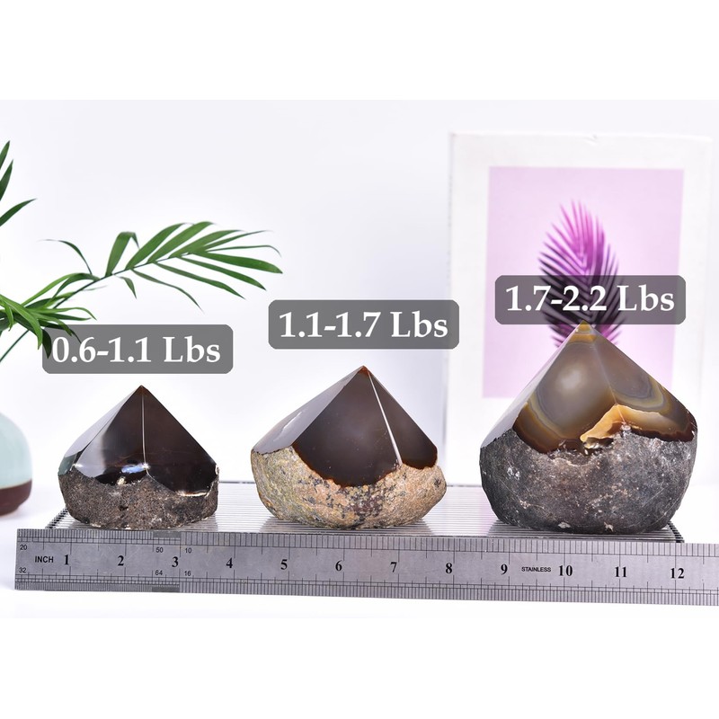 Natural Agate Geode Point Tower Faceted Crystal Stone Tip Rough