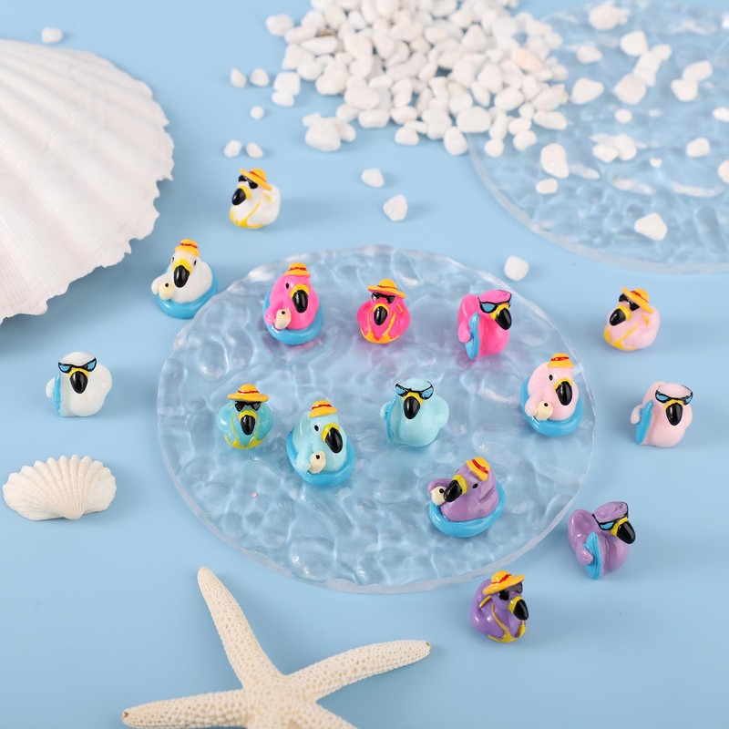 Lyreh 90pcs Mini Flamingo Resin Ducks, Summer Swim Rings Bikinis