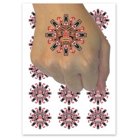 Tribal Native American Sun Face Haida Temporary Tattoo Water Resistant Fake Body Art Set Collection - 15 2" Tattoos (1 Sheet)