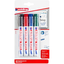 edding 620 Whiteboard Markers Multicolor 4 Pens Round Tip 1.5-3mm Erasable Felt Tip Pen for Whiteboards Magnetic Memo and Conference Easel Refillable