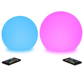 BALMOST 6-in LED Globe Orb Light for Kid, 16 RGB Colors Changing Orb Night Light w/Remote (1PC) and 8-in LED Glowing Ball Light for Kid, Rechargeable Dimmable Sphere Bedside Lamp w/Remote (1PC)
