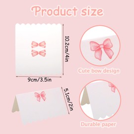 OIPKKUI 100Pcs Pink Bow Place Cards, 2.54 x4 Inch Cute Bow Knot Tent Name Cards 5 Designs Blank Seat Assignment Label Cards for Birthday Party Wedding Coquette Setting (Pink-5 pattern)