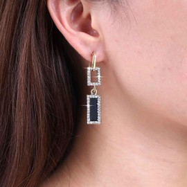 Aneneiceera Vintage Crystal Square Drop Earrings Gold Rhinestone Square Earring Cz Hollow Square Dangle Earrings Long Onyx Square Tassel Earrings Jewelry for Women and Girls