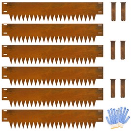 Ganeekiron Cor Ten Steel Landscape Edging, 8Hx40L-Inch Metal Garden Edging, 6-Pack Hammer in Landscape Edging with 6 Clips and Gloves, Rustic