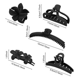 5PCS Hair Clips for Women Flower Hair Clips Non-slip Claw Clips Matte Hair Claw Clip for Thick Thin Hair Fashion Hair Clip Set Multi-style Hair Accessories for Girls (Black)