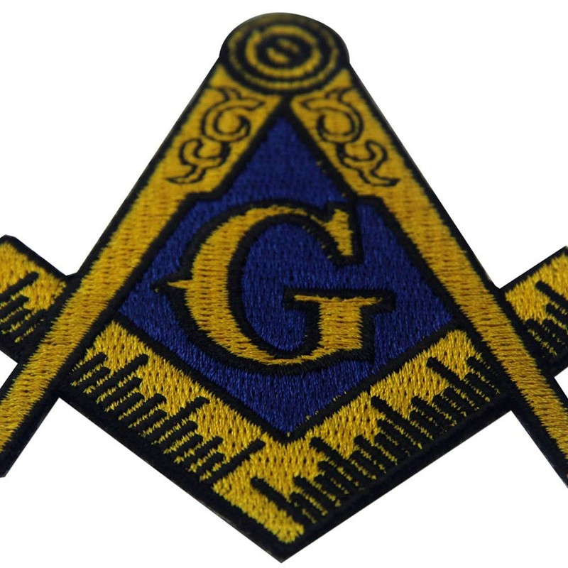 Masonic Logo Embroidered Iron On / Sew On Patch, Yellow