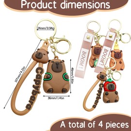 BITEFU Pack of 4 Capybara Keyrings, Funny Cartoon Capybara Keyring, Animal Keyring, Portable Keyring, Cute Birthday, brown, Unit size