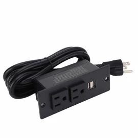 Recessed Power Strip 1500W 2 AC Outlets 2 USB Ports Furniture Power Socket with 1.5m Cord   12A