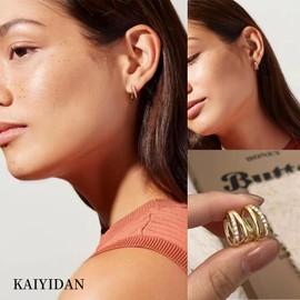 KAIYIDAN Gold Hoops,Gold Hoops Earrings For women, 14K Gold Hoop Earrings With Rhombus Shaped for women