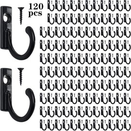 Hajoyful Coat Hooks-120 Pack Farmhouse Hooks with 120Pcs Metal Screws, Black Decorative Rustic Coat Hooks Rack, Wall Mounted Single Prong Robe Hook, Vintage Organizer Hanging Wire Hook Key Hooks