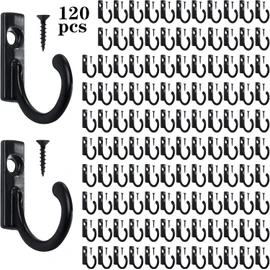 Hajoyful Coat Hooks-120 Pack Farmhouse Hooks with 120Pcs Metal Screws, Black Decorative Rustic Coat Hooks Rack, Wall Mounted Single Prong Robe Hook, Vintage Organizer Hanging Wire Hook Key Hooks