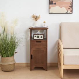 BECTSBEFF 30 Inches Tall End Table, Fully Assembled Bathroom Floor Cabinet with Shelf and Storage, No Assembly Nightstand with Drawer for Bedroom-Walnut