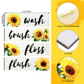 Jetec 4 Pieces Bathroom Wall Decor Signs Wash Brush Floss Flush Sunflowers Rustic Bathroom Wooden Signs Sunflower Wood Wall Plaque Vintage Wooden Decor for Laundry Room(White)