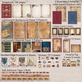 Diuhofart Kit de Suministros para Scrapbooking, Kit de Scrapbook Mágico Vintage para Bullet Journal, Papelería, Cuaderno Rayado A6, Suministros para Journaling DIY, Regalo de Manualidades de