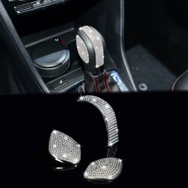 TOMALL Bling Gear Shift Knob Cover Compatible with VW Jetta Beetle Atlas Tiguan Bling Shift Panel Trim Shiny Accessory Interior Shift Gear Lever Cover with Crystal Rhinestones Decorations for Car