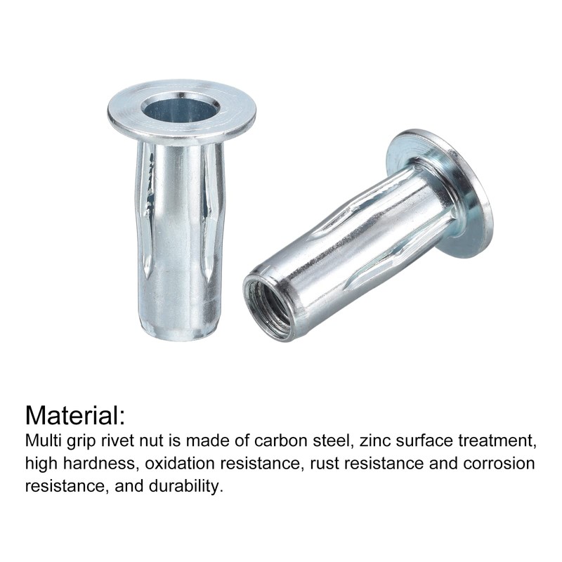 uxcell 5/16-18 Multi-Grip Rivet Nuts, 5pcs Pre-Bulbed Shank Flat Head