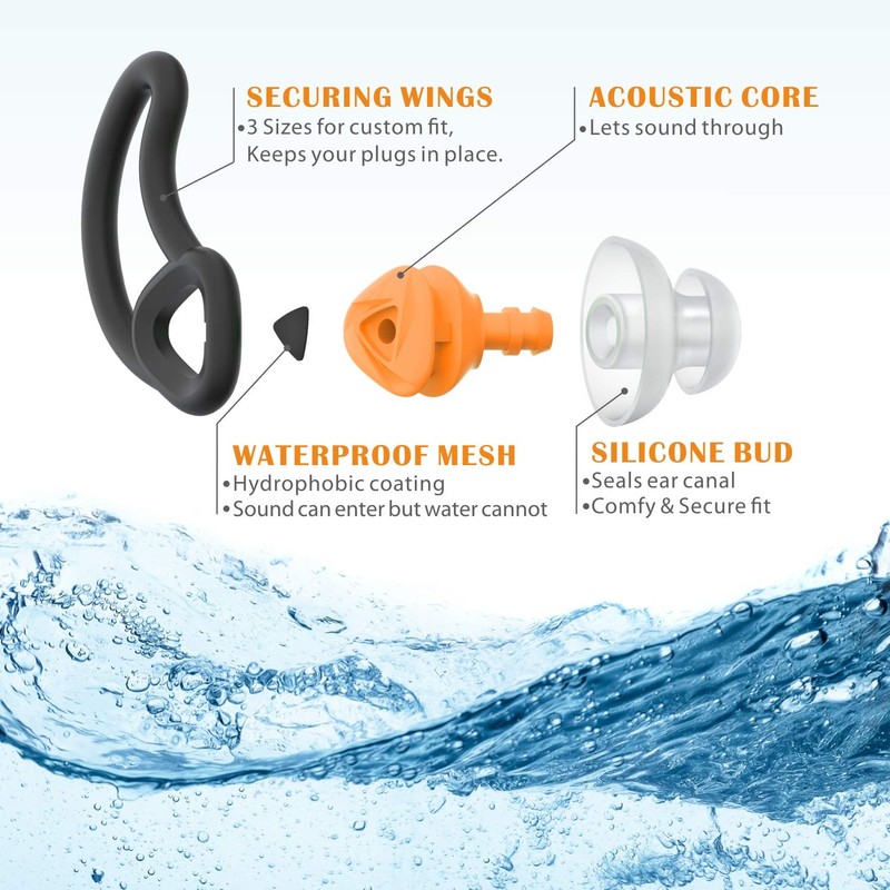 Hearprotek Ear Plugs for Swimming, [2 Pairs] Swim Ear Plugs