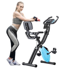Merax Folding 3 in 1 Adjustable Exercise Bike with Resistance Bands Convertible Magnetic Upright Recumbent Bike