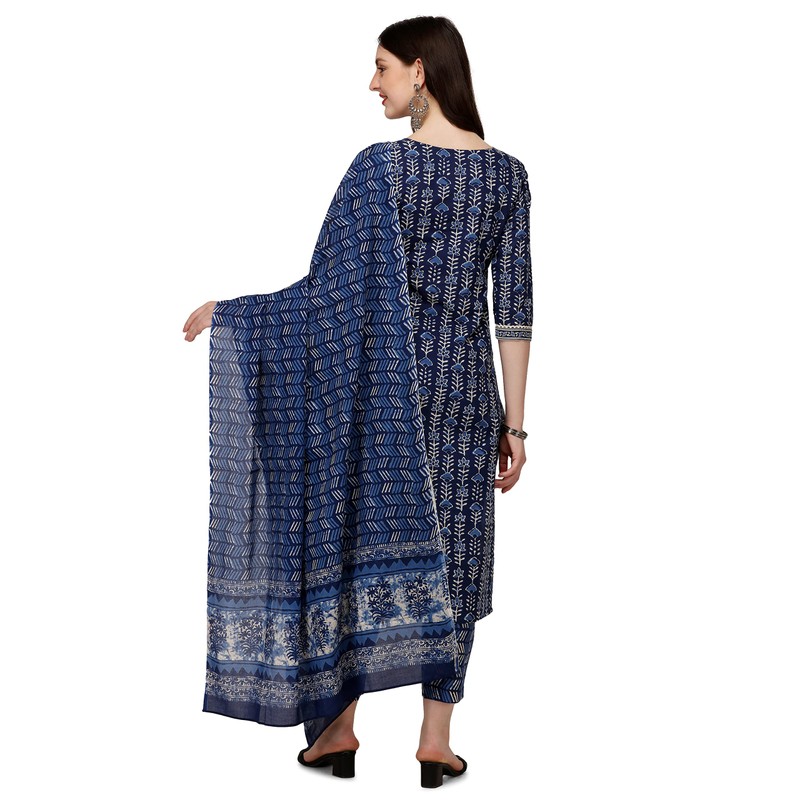 FIORRA Kurta recto de algodón para mujer con pantalón y