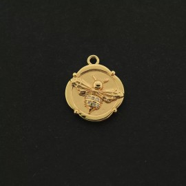 14k Bee Disc Charm - Honeybee Pendant - 14k Gold Plated - GLD364
