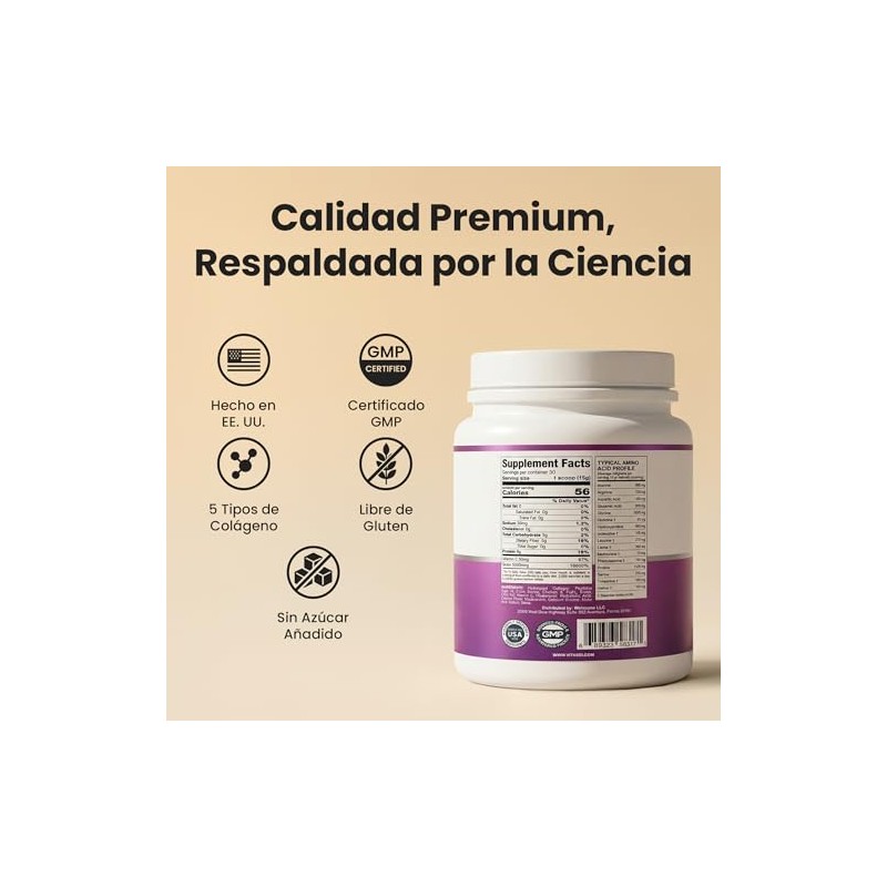 Vitasei Colágeno Hidrolizado Polvo Péptidos Resveratrol Vitamina Apoyo Cabello Piel