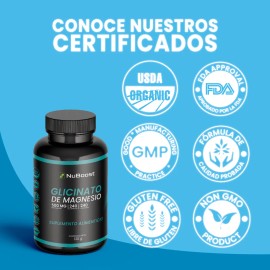 NuBoost Glicinato de Magnesio Orgánico | 500 mg | 240 Cápsulas | Alta Absorción | Antiestrés, Sueño Profundo y Apoyo Muscular | Vegano y Natural