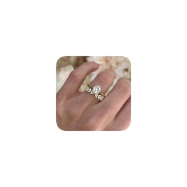 14K Gold Plated Fake Engagement Rings for Women's,Dainty Stackable CZ Cubic Zirconia Wedding Infinity Promise Bands Jewelry Gifts for Her Size 6-10, 7#, Copper, Gold