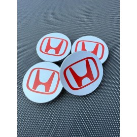 HONDA SET OF 4 Silver-Red 69 mm/2.72in Wheel Center Caps - FITS MOST MODELS